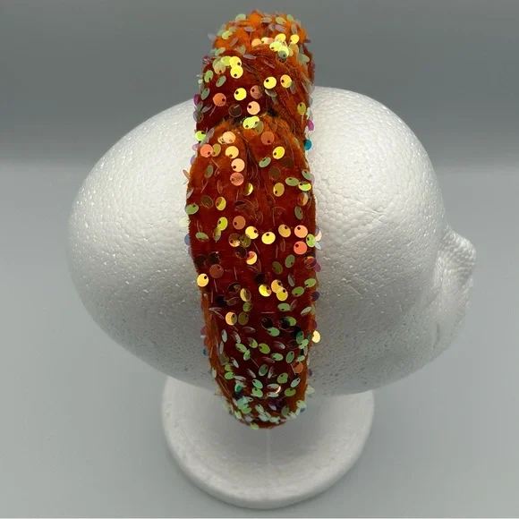 Lele Sadoughi Orange Sequin Knotted Headband - Picture 14 of 16